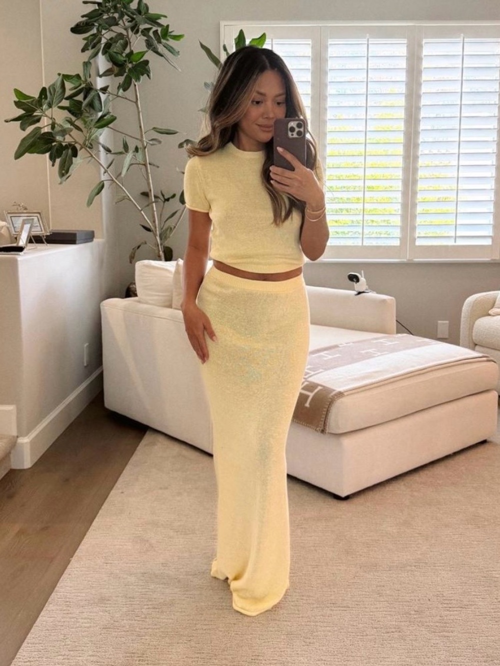 SER.O.YA Pale Yellow Short Sleeve Knit Top + Skirt
